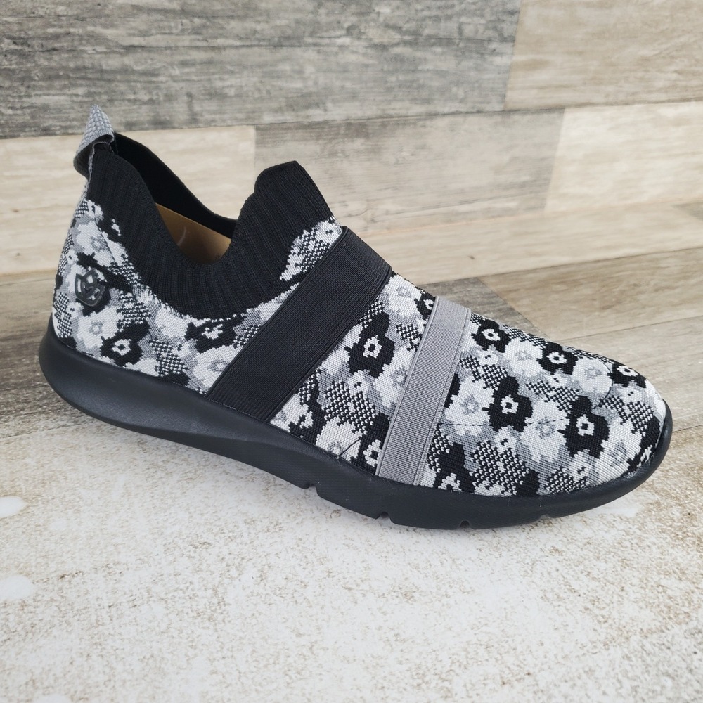 Spenco Karma Womens Shoes Sz 8.5 B Running Black Stretch Floral Slip On Sneakers